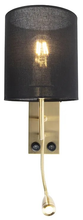 Арт Деко стенна лампа черна с черен памучен абажур - Stacca