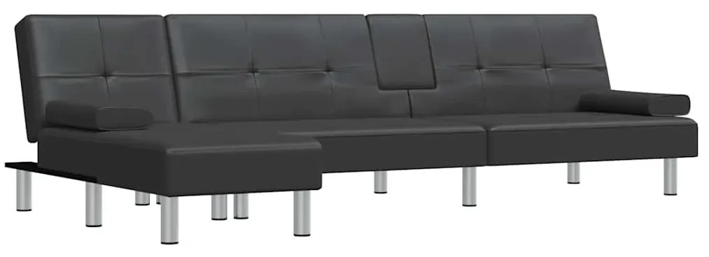 3157265 vidaXL Ъглово разтегателно канапе черно 255x140x70 см изкуствена кожа