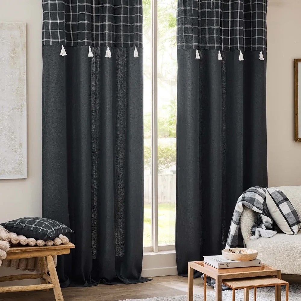 Антрацитно перде със смес от памук 140x240 cm Everest – douceur d'intérieur