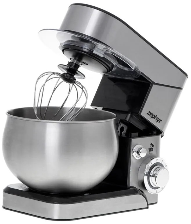 Планетарен миксер с иноксова купа ZEPHYR ZP 1115 U, 1000W, 5 литра, 6 степени, Приставки, Стомана, Сребрист
