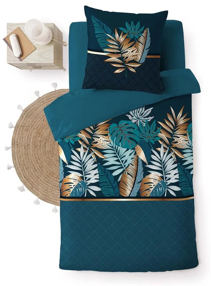 Единично памучно спално бельо в петролен цвят 140x200 cm Alianor – douceur d'intérieur