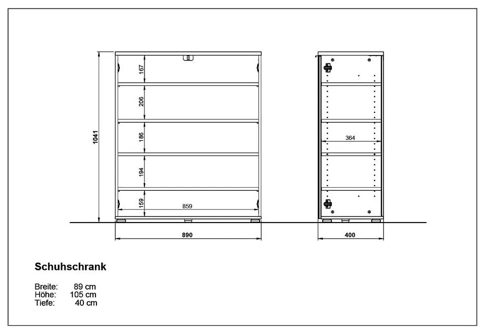 Бял шкаф за обувки в дъбов декор Telde - Germania