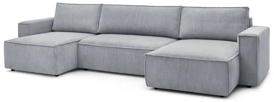 Светлосив велурен U-образен разтегателен диван Nihad - Bobochic Paris