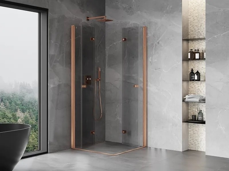 Mexen Mist-F Duo сгъваема душ кабина 80 x 80 см, прозрачна, четкана мед - 8A6-080L-080P-65-00