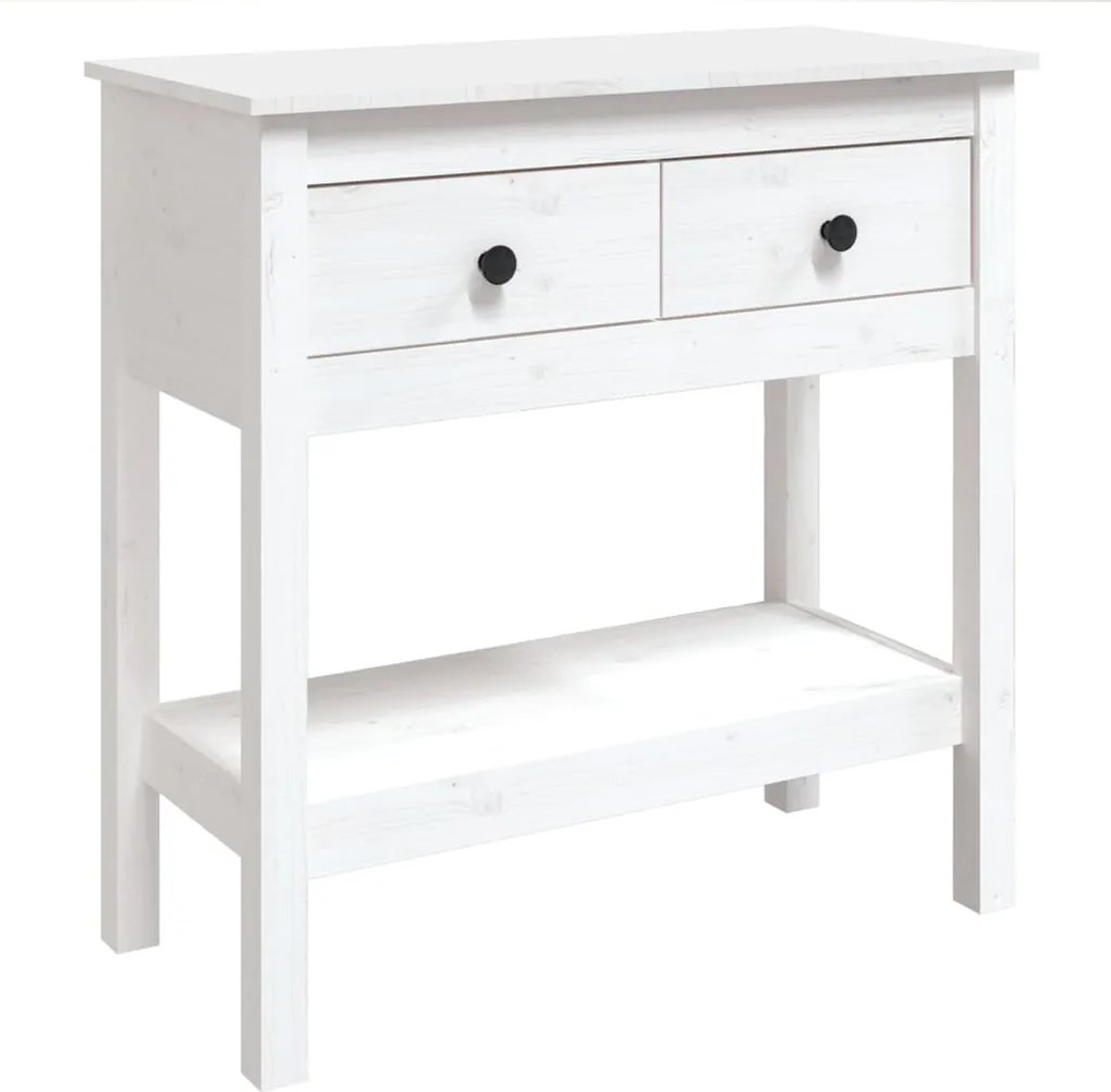 814620 vidaXL Конзолна маса бяла 75x35x75 см борово дърво масив