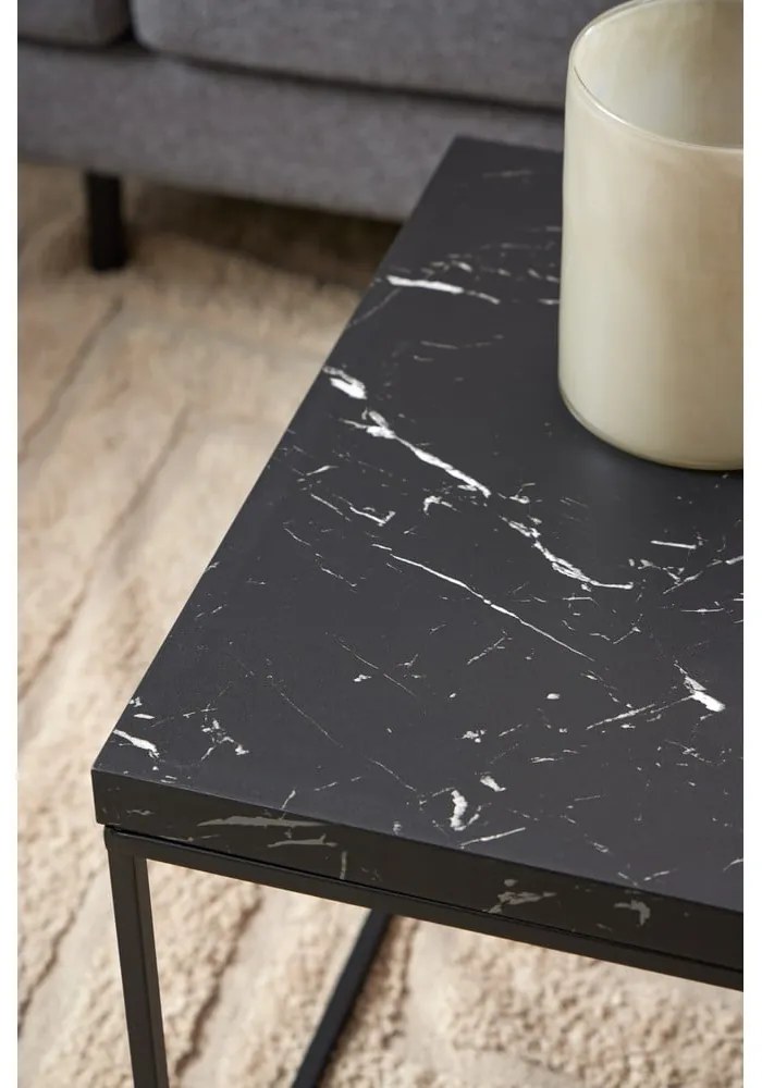Черна масичка за кафе с плот от имитация на мрамор 55x110 cm Barossa – Actona