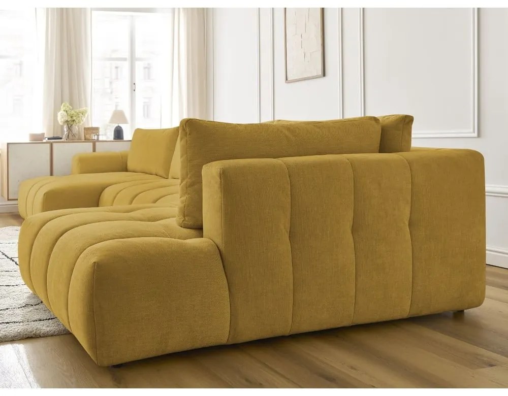 Сгъваем/с място за съхранение ъглов диван в цвят горчица (десен ъгъл/U форма) Fuji – Bobochic Paris