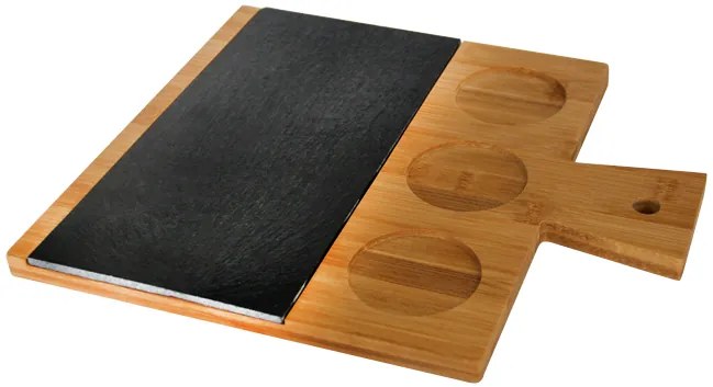 Бамбукова дъска за презентация правоъгълна с каменна плоча и дръжка (BA-PL-3530)