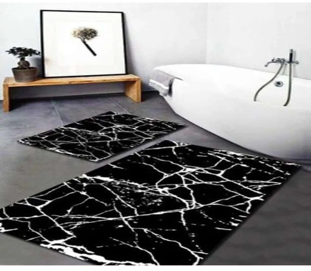 Бели/черни килими за баня в комплект 2 бр. 60x100 cm Cracks – Mila Home