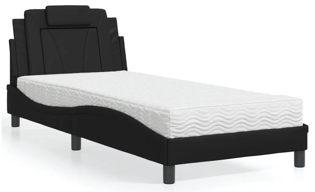 3208768 vidaXL Легло с матрак, черно, 90x200 см, изкуствена кожа