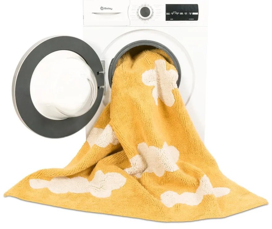 Памучен ръчно изработен детски килим подходящ за пране горчица 120x160 cm Clouds Mustard – Lorena Canals