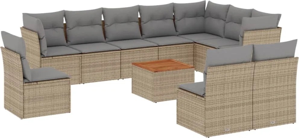 3256031 vidaXL Градински диван с възглавници, 11 части, бежов микс полиратан