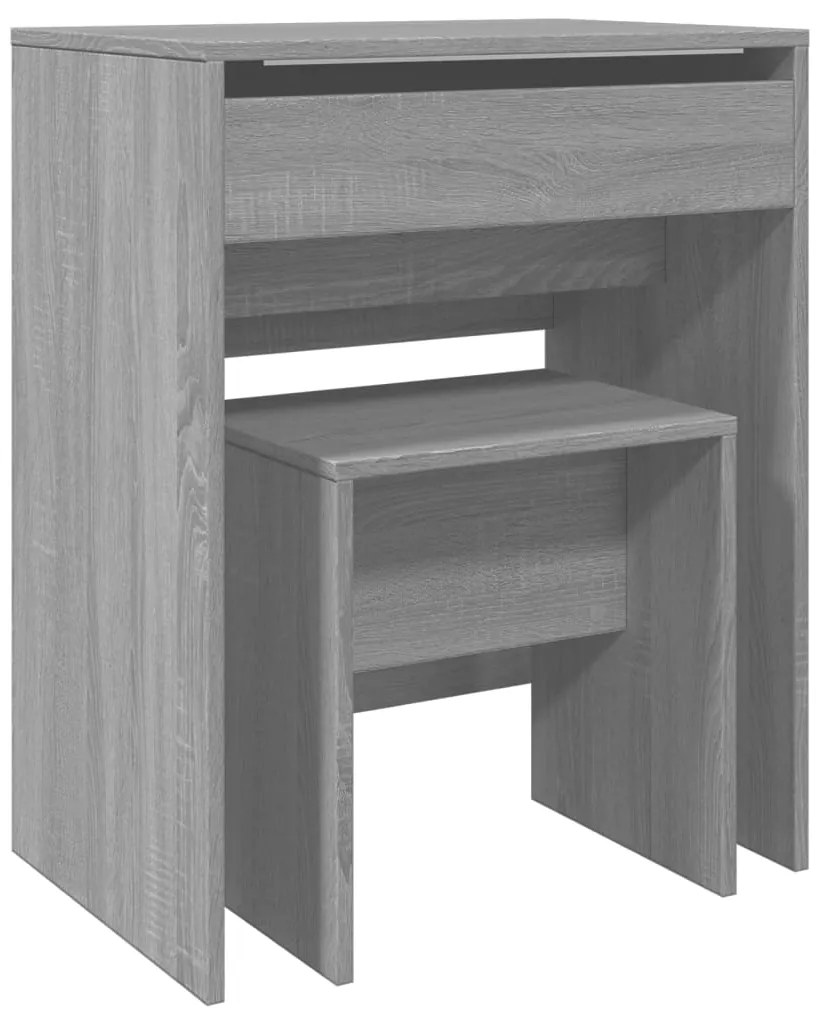 848218 vidaXL Тоалетка и табуретка, сив сонома, 60x40x113,5 см