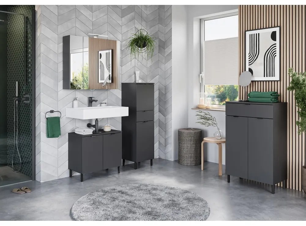 Антрацитен висок шкаф за баня 60x97 cm Arcena – Germania
