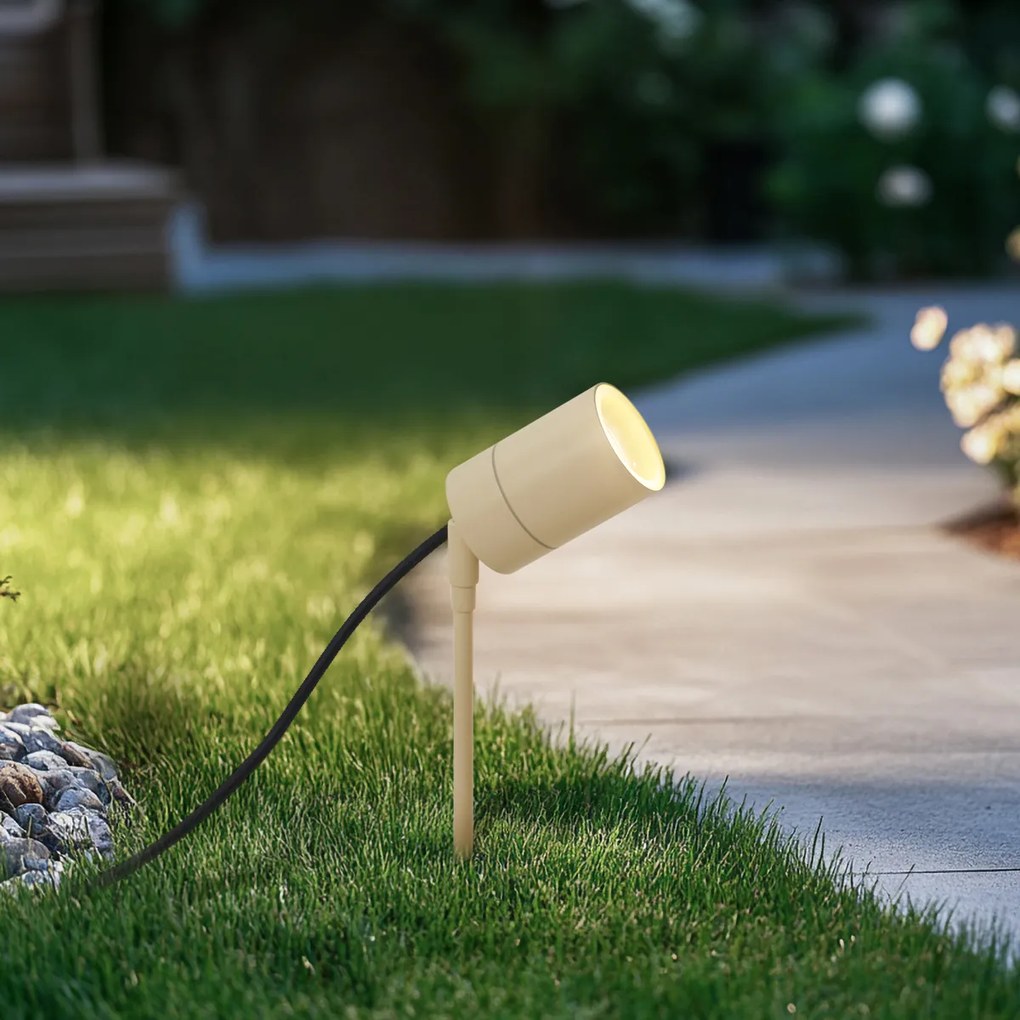 Прожектор за забиване бежов GU10 50mm регулируем IP44 вкл. кабел и щепсел - Solo