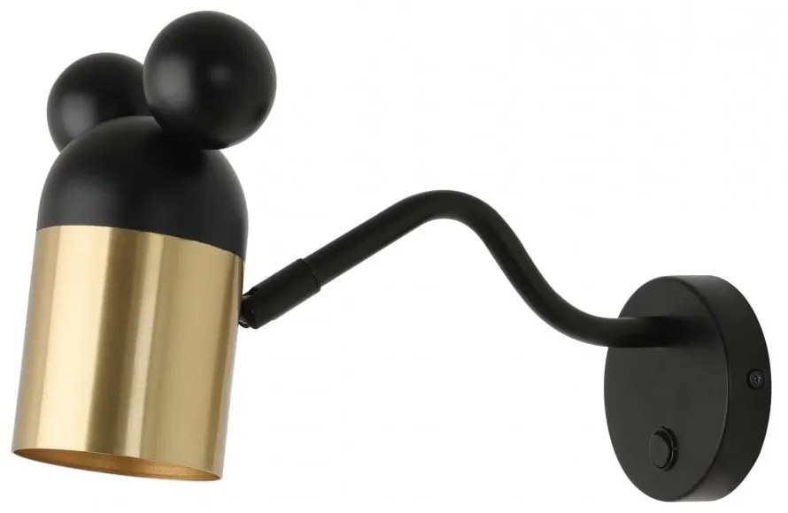 Черна/ в златист цвят детска лампа за стена с метален абажур Mouse – GTV