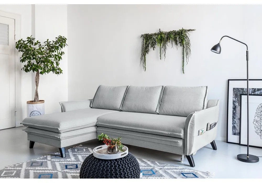 Светлосив ъглов разтегателен диван, ляв ъгъл Charming Charlie - Miuform