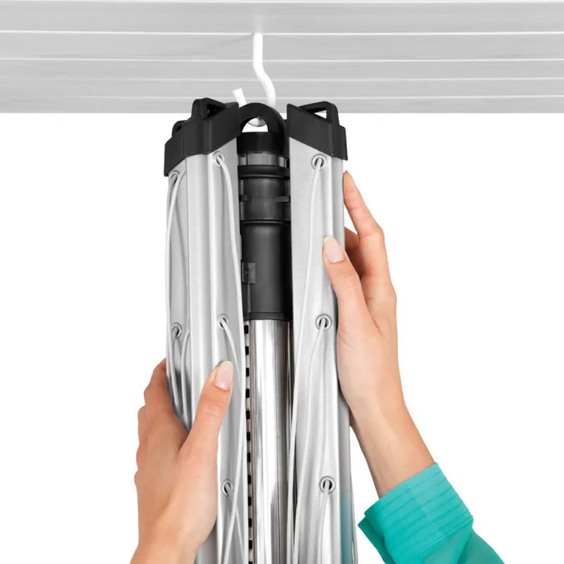 Външен простор Brabantia Lift-O-Matic 90300266, 40 м, Регулируема височина, Метален шиш за вкопаване, Калъф, Торба с щипки, Резистентен на корозия, Инокс