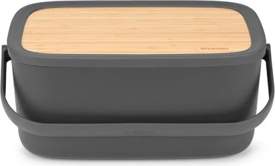 Кутия за хляб Brabantia Nic 1003255, 39.5 см, Бамбуков капак, Дръжка за носене, Тъмносив