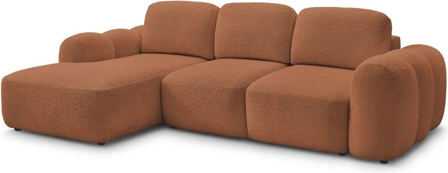 Оранжев сгъваем/с място за съхранение ъглов диван от прежда с примки от букле (ляв ъгъл) Montaigne – Bobochic Paris