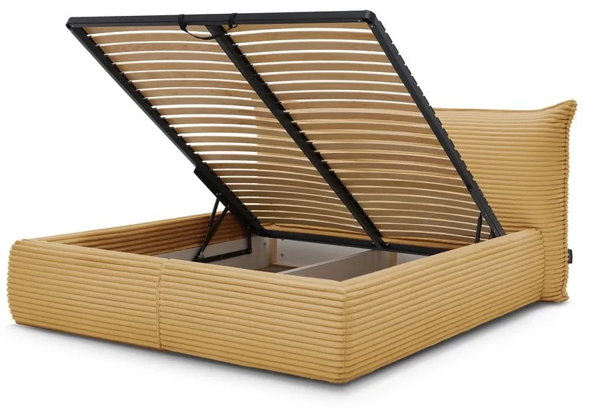 Жълто двойно тапицирано легло с място за съхранение с включена подматрачна рамка 160x200 cm Jade – Bobochic Paris