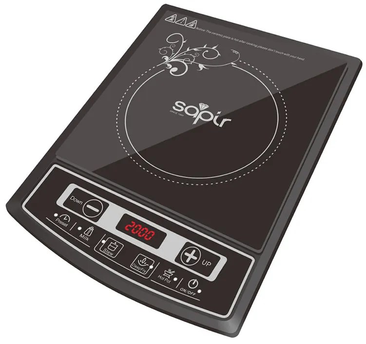 Индукционен котлон SAPIR SP 1445 LG, 2000W, LED екран, 4 функции, 8 степени, Черен