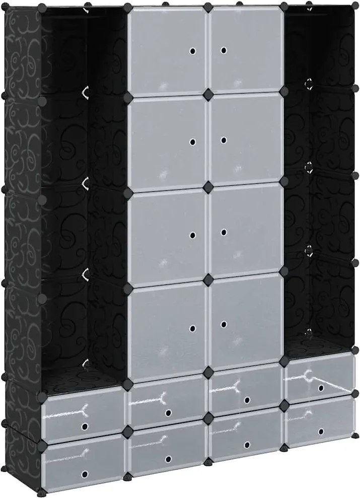 240501 vidaXL Модулен шкаф с 18 отделения, черно и бяло, 37x146x180,5 см