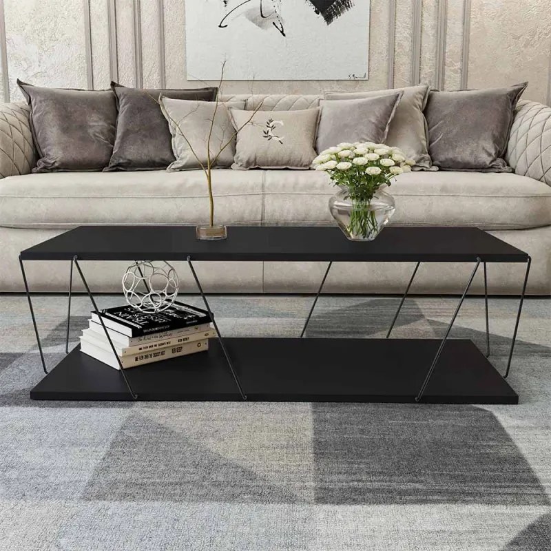 Разопакован: Холна маса Kalune Design 854KLN2810, 120х50 см, 2 нива, Меламиново покритие/метал, Черен