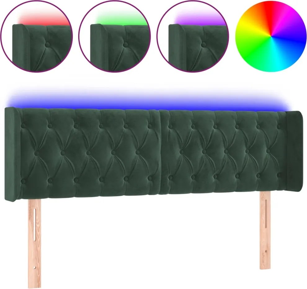 3123623 vidaXL LED горна табла за легло, тъмнозелена, 147x16x78/88 см, кадифе