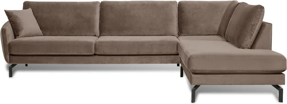 Кафяво-бежов ъглов диван от кадифе (десен ъгъл) Magic - Scandic