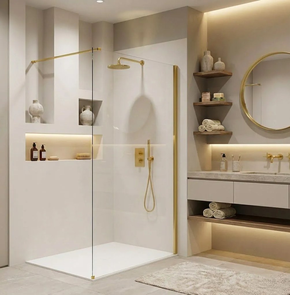 Параван за душ Rea Flexi Transparent / Gold 130