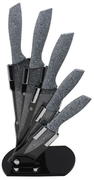 Комплект ножове с поставка ZEPHYR ZP 1633 CS5AS, 6 части, Неръждаема стомана, Мраморно покритие, Сив