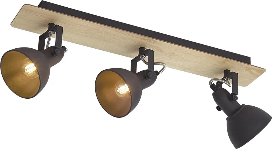 Таванен прожектор черен с дърво 3 светлини въртящи се и накланящи се - Jakub