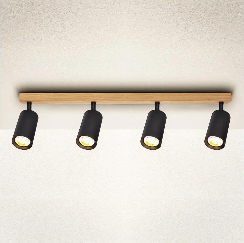 Brilagi - Точково осветително тяло SELE 4xGU10/30W/230V черно/дъбов декор