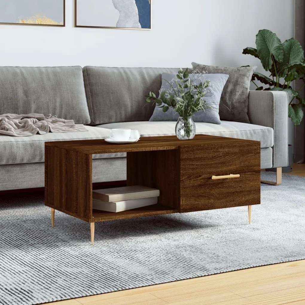 829203 vidaXL Кафе маса, кафяв дъб, 90x50x40 см, инженерно дърво