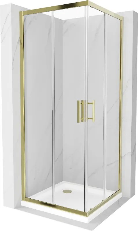 Mexen Rio квадратна душ кабина 80 x 80 см, прозрачна, златна + Flat поддушово