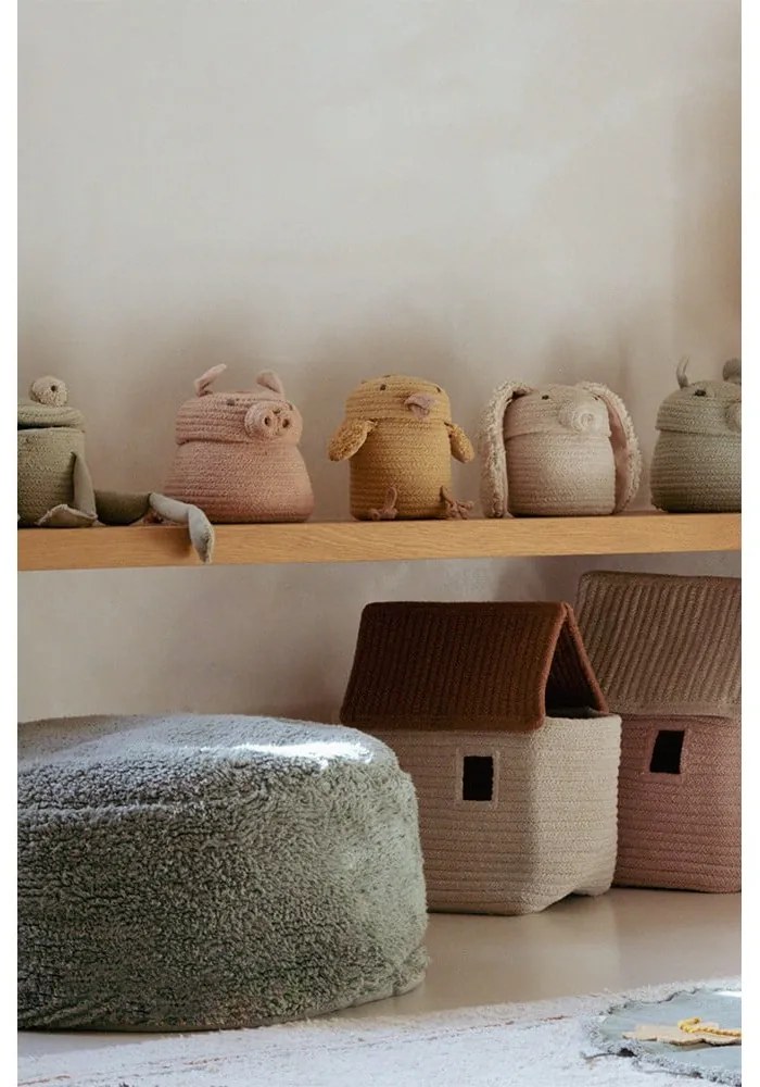 Светлорозова текстилна детска кошница за играчки ø 17x15 cm Mini Peggy the Pig – Lorena Canals