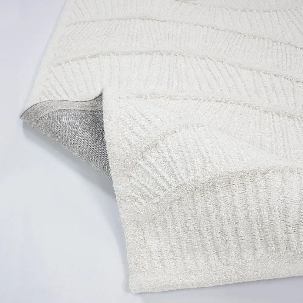 Бяла ръчно изработена пътека със смес от вълна 80x230 cm Sculptured Wave – Flair Rugs