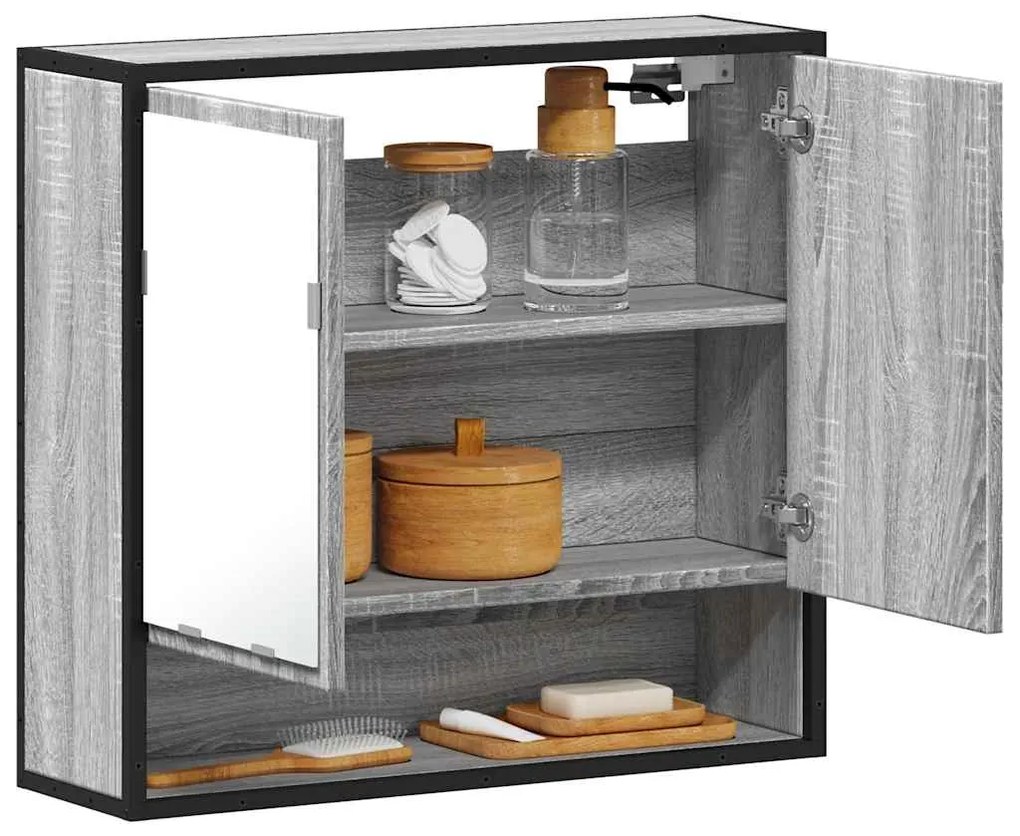 849262 vidaXL Огледален шкаф за баня Сив Сонома Инженерна дървесина