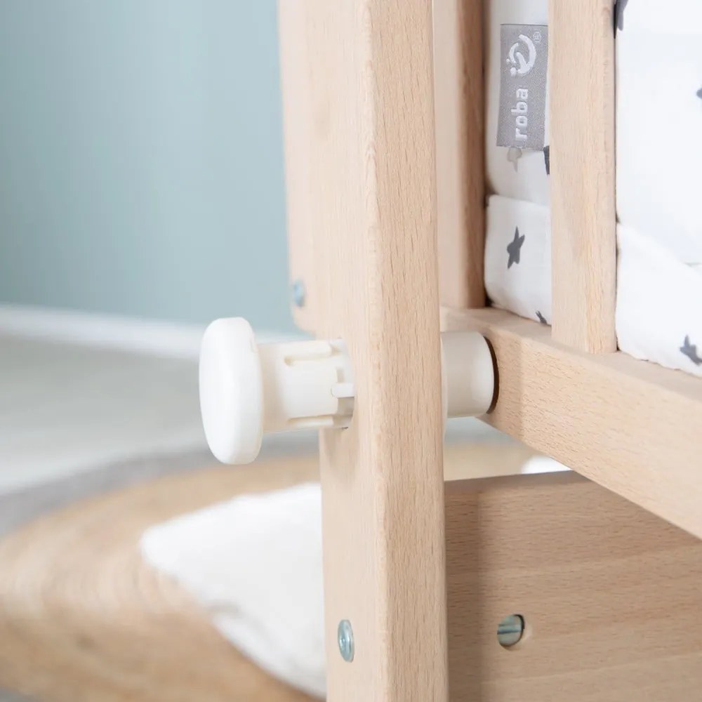 Люлка 40x90 cm от масивен бук на колелца/с балдахин в естествен цвят – Roba