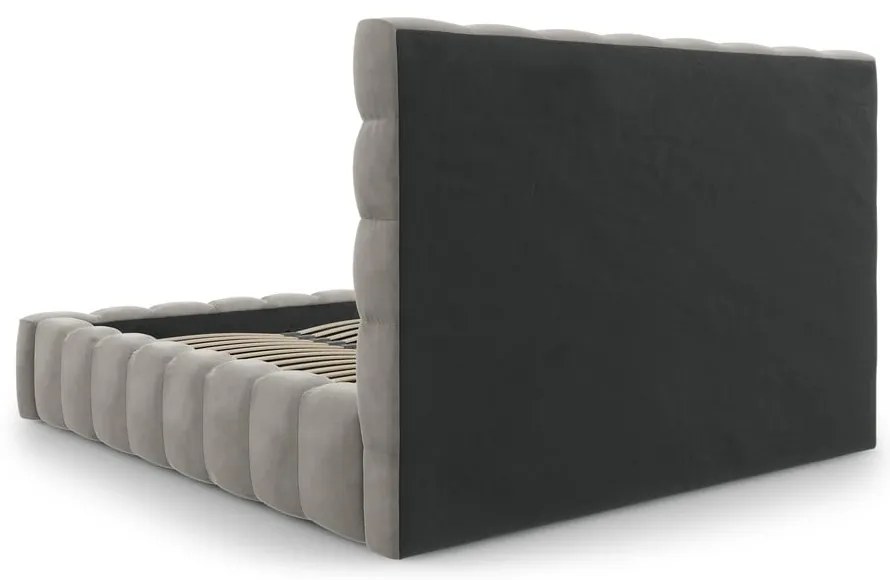 Светлосиво тапицирано двойно легло с място за съхранение и решетка 180x200 cm Bali - Cosmopolitan Design