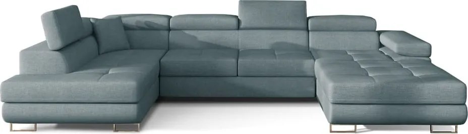 Светлосин разтегателен ъглов диван с място за съхранение (ляв ъгъл U форма) Rodrigo – ELTAP