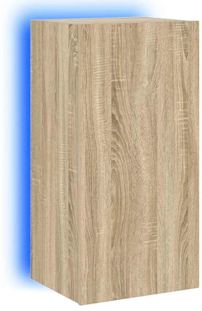 837262 vidaXL Стенен ТВ шкаф с LED осветление, сонома дъб, 40,5x35x80 см