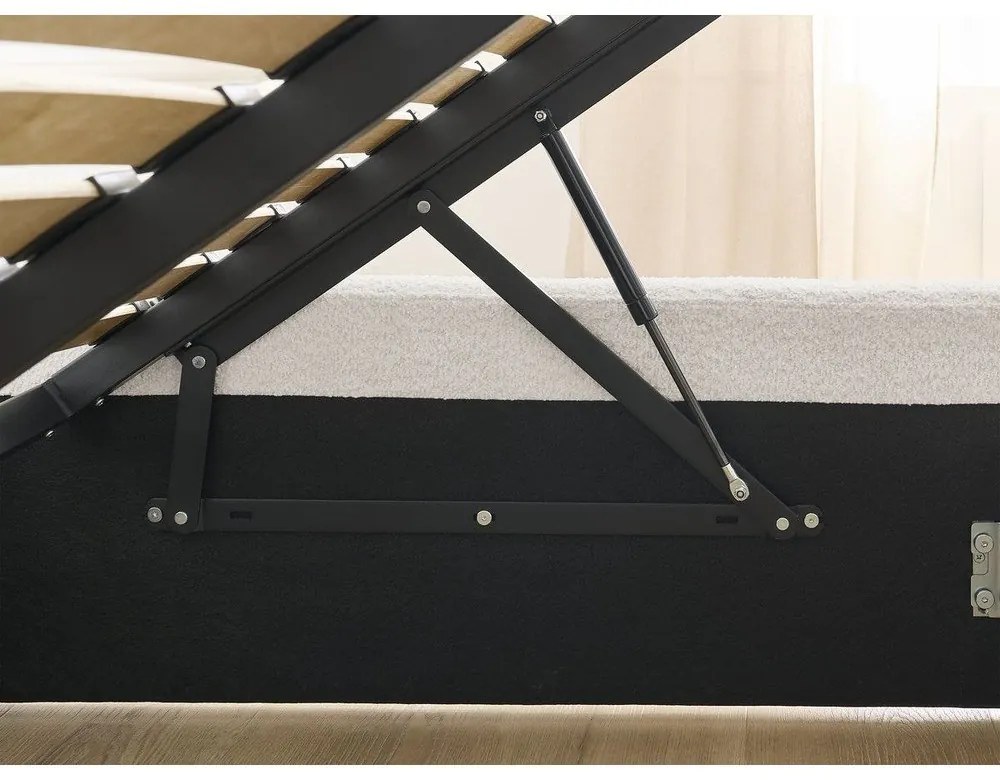 Бяло двойно легло 160x200 cm тапицирано с място за съхранение/без табла с включена подматрачна рамка Inera – Bobochic Paris