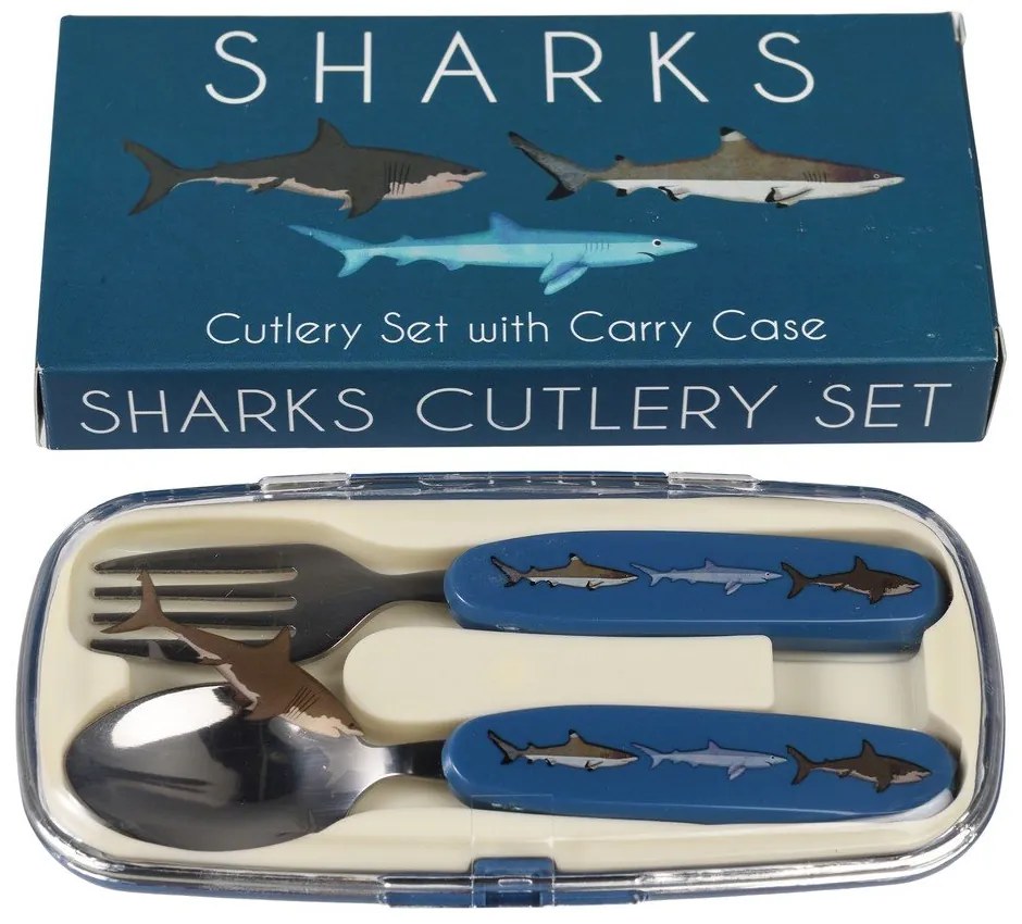 Син детски прибори за хранене 2 бр. от неръждаема стомана Sharks – Rex London