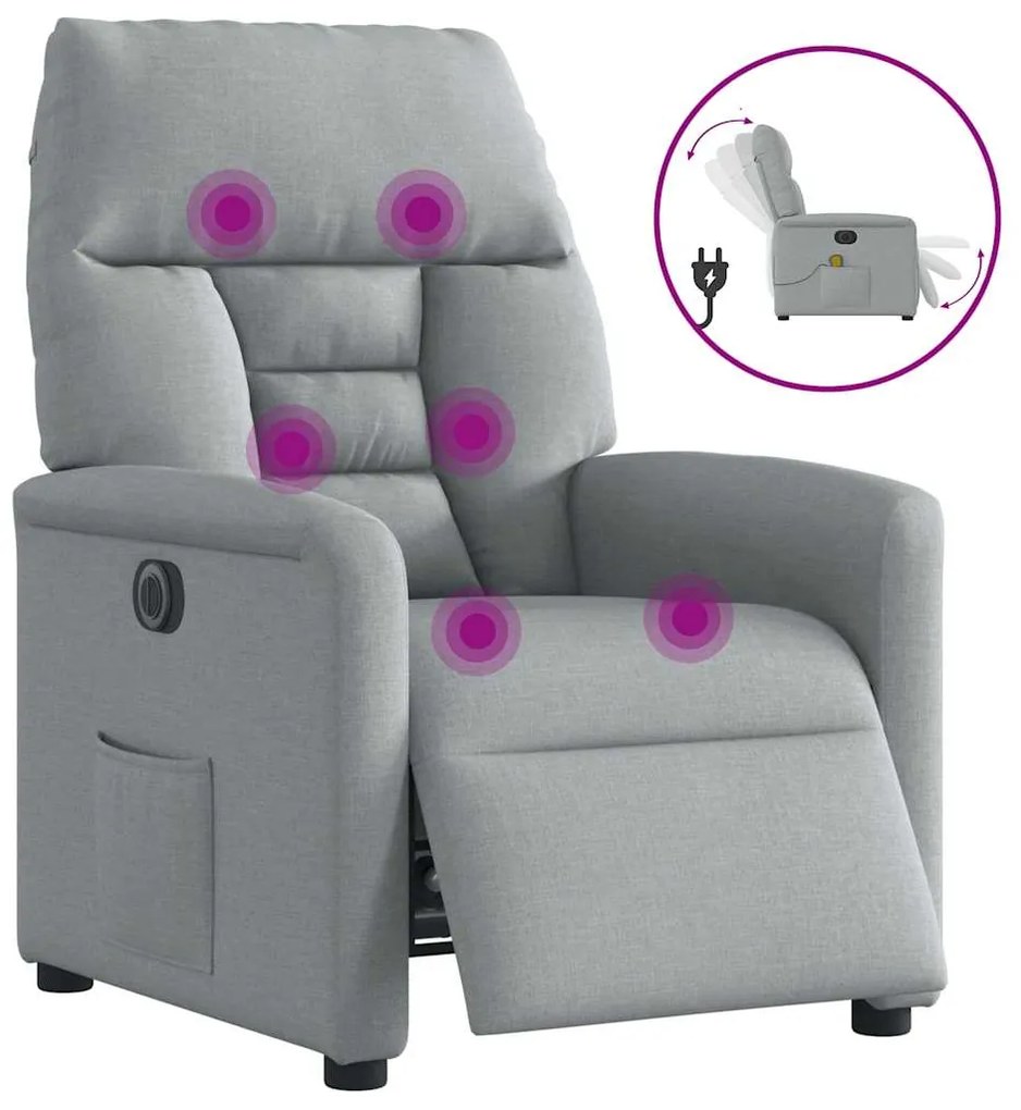 3303022 vidaXL Електрически масажен реклайнер стол, светлосив, текстил