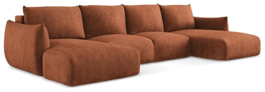 Теракотен шенилов сгъваем ъглов диван (U форма) Leila – Makamii