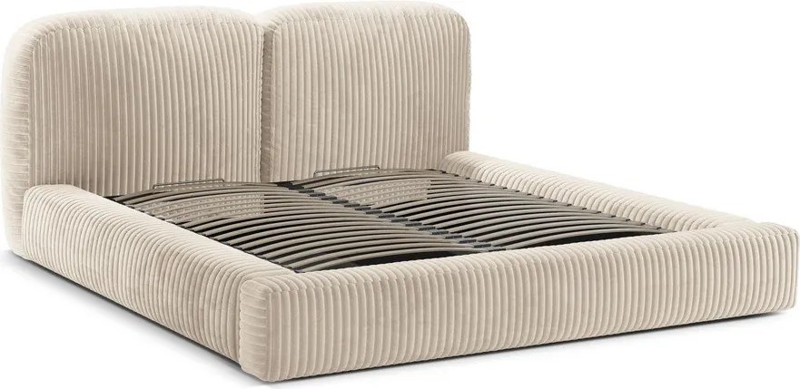 Бежово тапицирано двойно легло с място за съхранение и включена подматрачна рамка 160x200 cm Martina – Micadoni