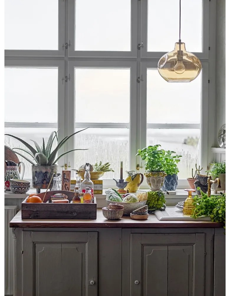 Кафяво висящо осветително тяло със стъклен абажур ø 30 cm Azizi – Bloomingville