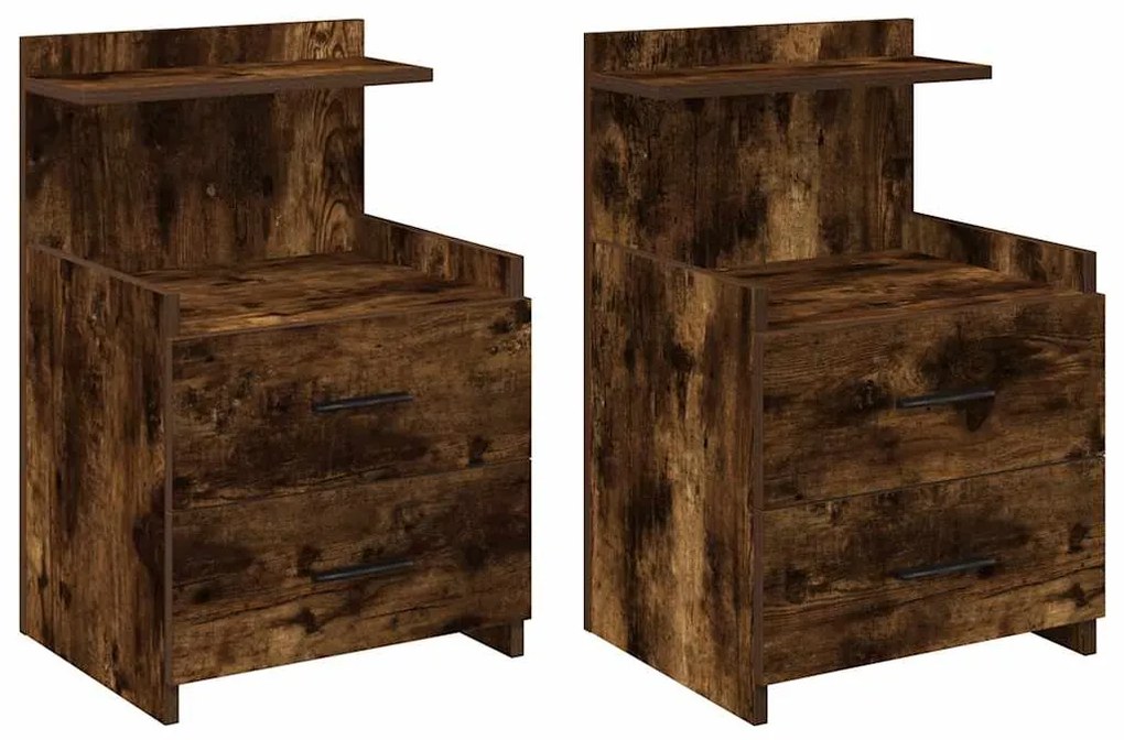 858641 vidaXL Нощни шкафчета, 2 бр. с 2 чекмеджета, пушен дъб, 40x36,5x62 см